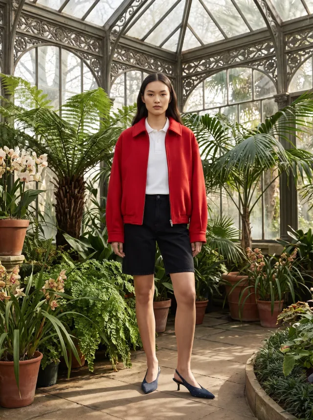 AI product photoshoot of shoes 2 on a model, Greenhouse