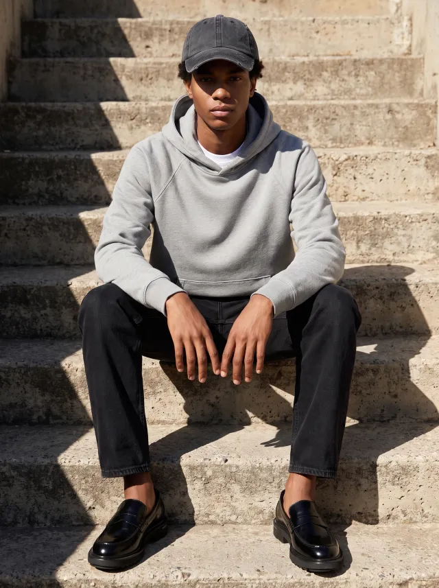 AI product photoshoot of shoes 11 on a model, Concrete Steps
