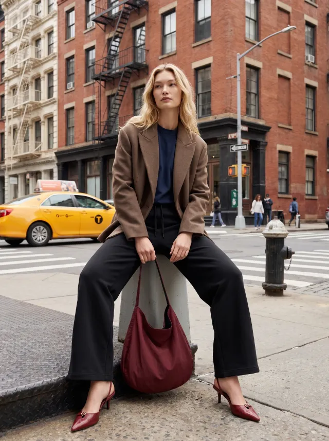 AI product photoshoot of shoes 1 on a model, New York Streets