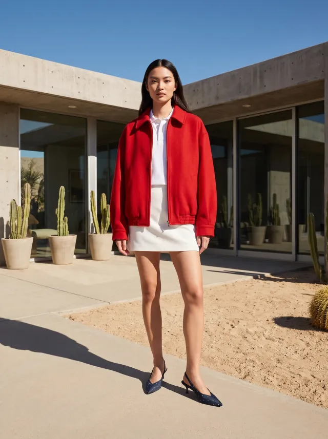 AI product photoshoot of shoes 2 on a model, Desert Modernism